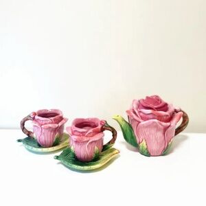 Pink and Green Floral Coffee & Tea Set